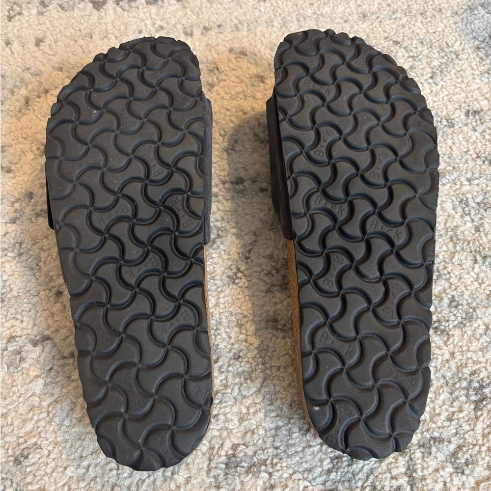 Birkenstock Madrid Black Slide Sandals with Large Silver Buckles - Picture 3 of 6